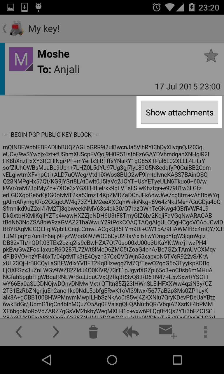 "Show Attachments" button, in the top right corner of the message