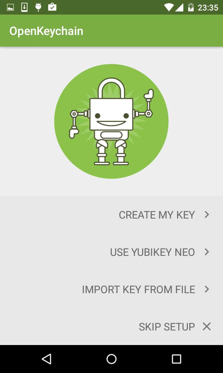 OpenKeychain set-up screen