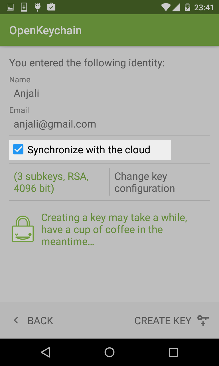 OpenKeychain key creation