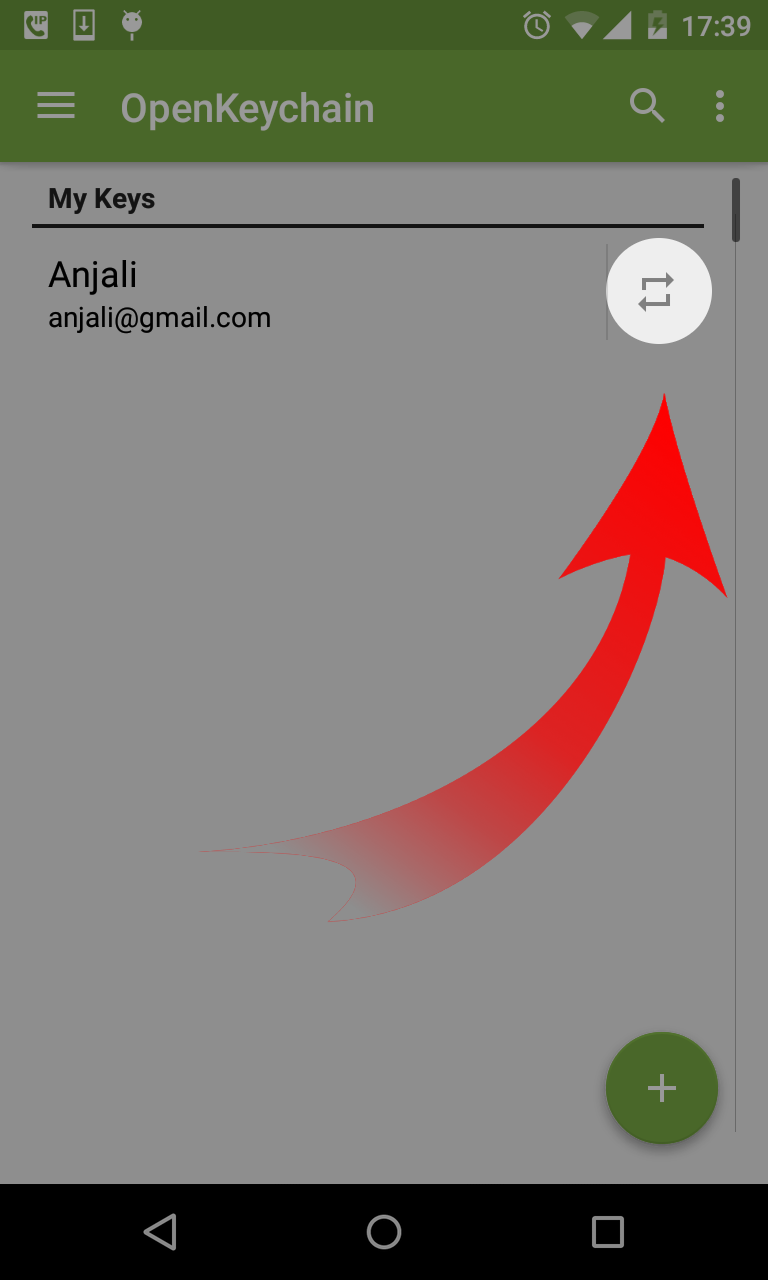 The share button is on the right side of the screen, next to your key in the list of keys