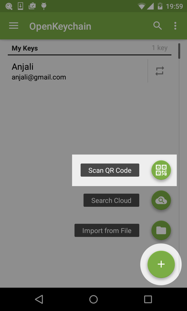 First hit the green plus button, then "Scan QR Code"